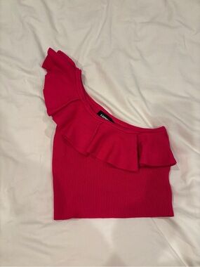 Express One-Shoulder Ruffle Crop Top - Pink